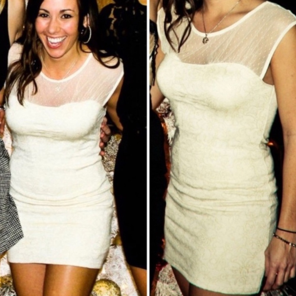 Free People NWOT Lurex Starlight Cream Lace Dress L